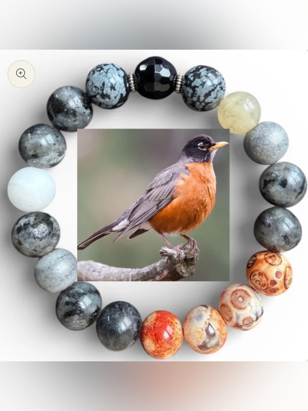 Embrace Our Souls HAND MADE Natural Stone 7” Stretch Bracelet in ROBIN NWT